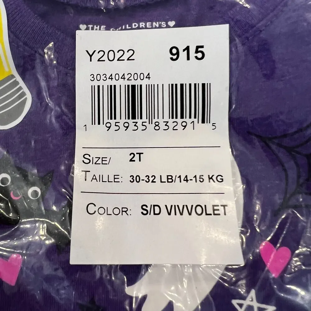 NWT Children's Place Girls Purple Glow Halloween Doodle Graphic Tee -SIZE 12-18M